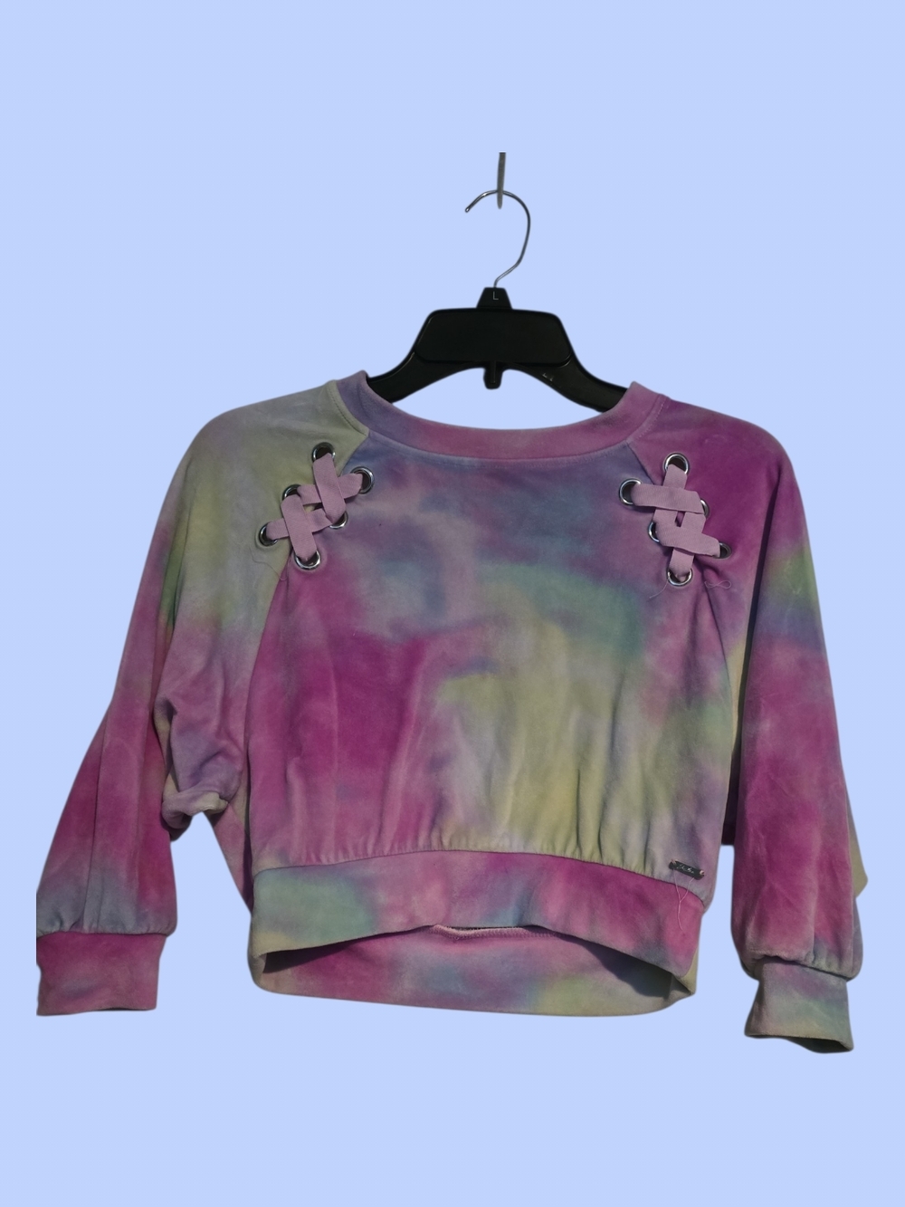 Tie-Dye Lace-Up Cropped Sweatshirt in Pink, Purple & Green